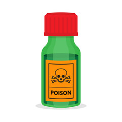 Glass green bottle with toxic chemical solution