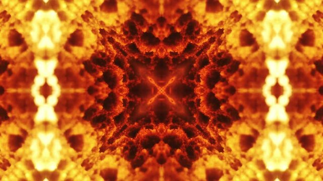 Background from a fiery pattern. kaleidoscope animation. hypnotic template for text or intro