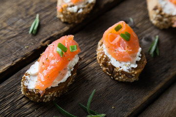 Whole grain bread and salmon sandwich