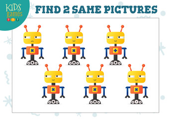 Find two same pictures kids game vector illustration.