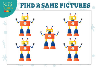 Fototapeta premium Find two same pictures kids game vector illustration.