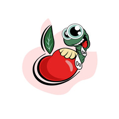 A cheerful Apple worm nibbles an Apple. Vector illustration. Logo.