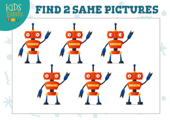 Find two same pictures kids game vector illustration.