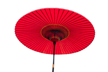 Vintage  japanese style red umbrella in public area for tourist on white background.
