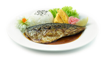 Saba Teriyaki Grilled Fish Served with Rice