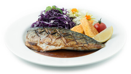 Saba Teriyaki Grilled Fish Served with Sweet Egg