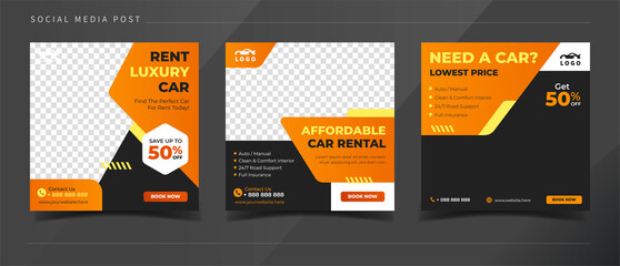 Car rental square banner for social media post template