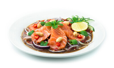 Salmon Spicy Salad in Pickled fish sauce Thai spicy Food