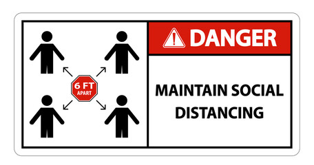 Danger Maintain social distancing, stay 6ft apart sign,coronavirus COVID-19 Sign Isolate On White Background,Vector Illustration EPS.10