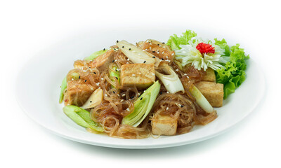 Stir Fried Tofu with Vermicelli Noodles and Leek Korean