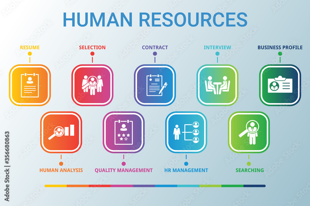 Poster human resources data infographics visualization. process chart. diagram with steps, diagramparts or 