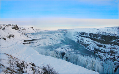 Fototapeta na wymiar The Waterfall Gullfoss, Iceland in Wintertime, Europe
