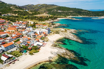 Aerial view of Sarti on the Sithonia peninsula, in the Chalkidiki , Greece