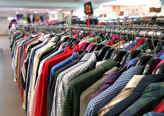 second hand shirts for sale in flea market.