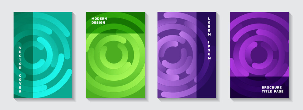 Corporate catalogue title pages layouts. Creative newsletter gradient circles twist vector 