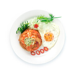 Kimchi Fried Rice with Shrimps Served Fried Egg Korean