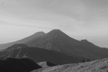 mountains in the fog