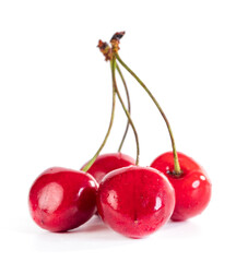Sweet red cherry berries isolated on white background