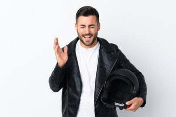 Fototapeta premium Man with a motorcycle helmet laughing