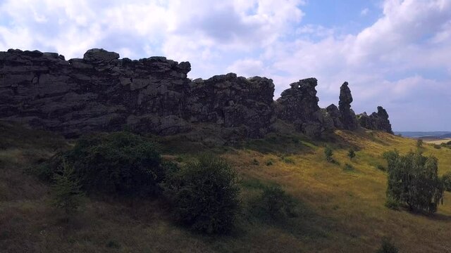 Aerial Germany Devils Wall in Harz Mountains, teufelsmauer. Autumn sunny day.