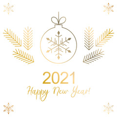 Happy New 2021 Year. Holiday vector illustration. Golden metallic design. 2021 new year background
