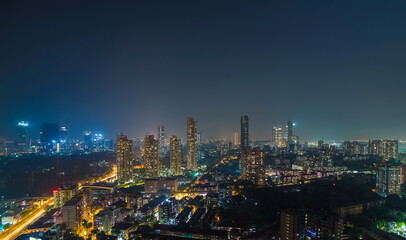 Fototapeta na wymiar Night Arial View Mumbai Lalbaug Parel Sky, Maharashtra, India 