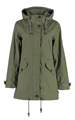 Women's winter parka jacket in military style.  Isolated image on a white background.