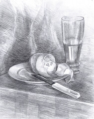 Still Life with Lemon and knife, pencil