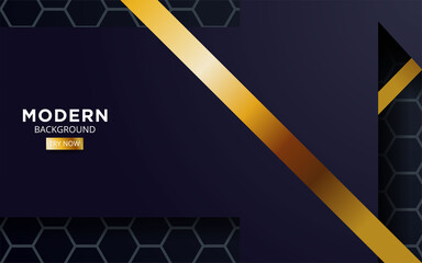 premium dark blue overlap background banner design. Realistic overlap layer on black textured background with golden line.