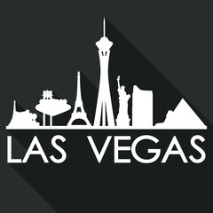 Las Vegas Nevada USA Flat Icon Skyline Silhouette Design City Vector Art Famous Buildings Monochrome Background Clouds Sky
