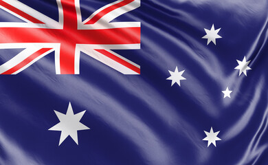 Banner. Realistic flag.Australia flag blowing in the wind. Background silk texture. 3d illustration.