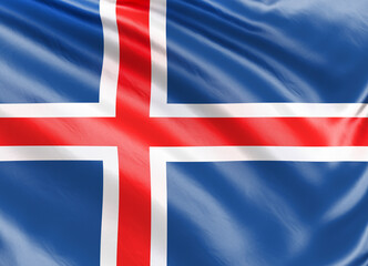 Banner. Realistic flag. Iceland flag blowing in the wind. Background silk texture. 3d illustration.