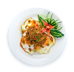Fried Eggs with Pork Dried Red Curry Sauce