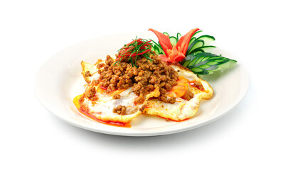 Fried Eggs with Pork Dried Red Curry Sauce
