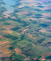 Aerial view of sprawling farmlands enroute to Dallas, Texas,