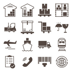 Warehouse and transportation icon set, vector, editable stock
