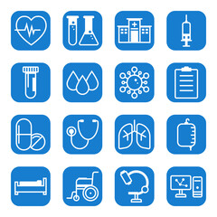 Covid-19 research and medical appliances icon set, vector, editable stock