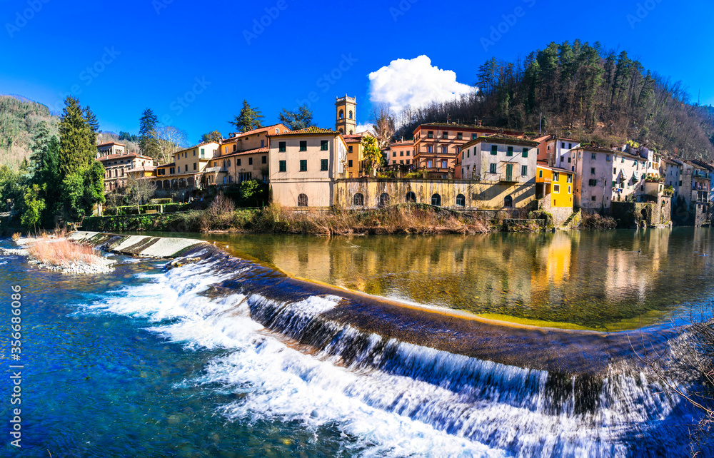 Wall mural traditional villages of tuscany - bagni di lucca, famous for his hot springs and termal waters, ital