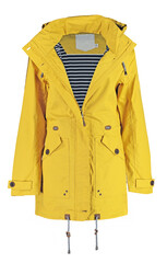 Women's yellow parka jacket with hood.  Isolated image on a white background. © Art14