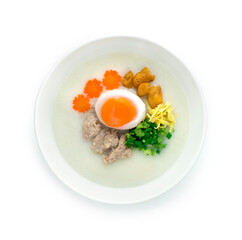 Congee Rice Porridge Served  Boiled Egg,Pork soft Ball