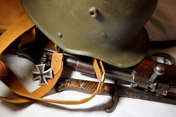 Naklejka premium close up of German army gear from World War One.