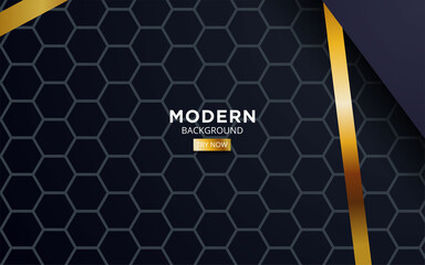 premium dark blue overlap background banner design. Realistic overlap layer on black textured background with golden line.