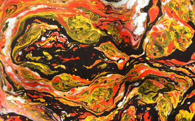 Closeup abstract color mixing of water, acrylic,oil and milk for use as background image. Acrylic texture with beautiful pattern, multi color background photo.