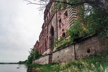 Ruins of an old red brick granary on Narew river, Nowy Dwór Mazowiecki, Poland