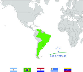 Map of Mercosur/Mercosul countries and flags
