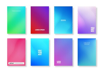 Trendy color minimal cover set. Geometric gradient modern poster collection with wavy lines