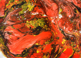 Obraz na płótnie Canvas Closeup abstract color mixing of water, acrylic,oil and milk for use as background image. Acrylic texture with beautiful pattern, multi color background photo.