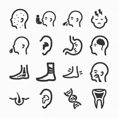 Health conditions and diseases icons set 02