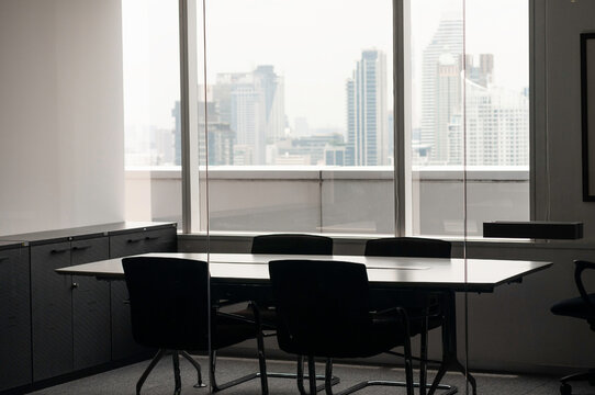 Unused meeting room during business people working from home.