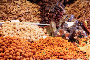 Nuts and snacks on market